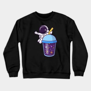 Cute Astronaut With Space Drink Cartoon Crewneck Sweatshirt